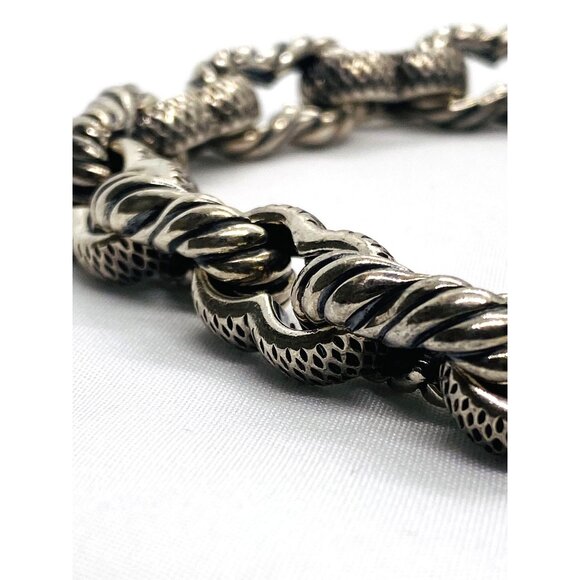 David Yurman Sterling Silver 925 18K 750 Texture Bracelet 9" - Picture 15 of 15
